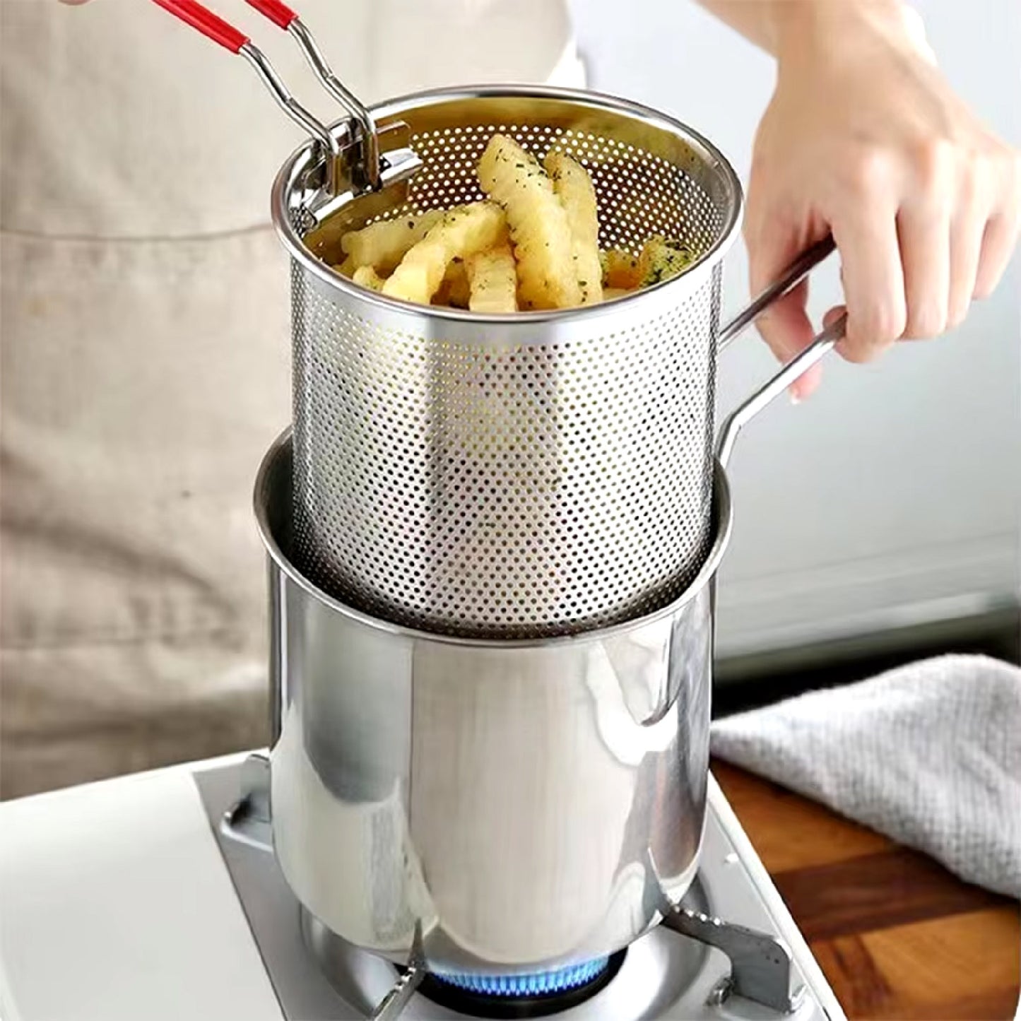 OLLA FREIDORA PROFUNDA DE ACERO INOXIDABLE 304 - COCINA