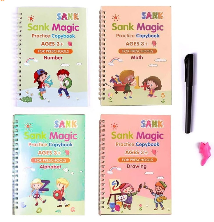 SET X4 CUADERNOS MAGICOS CALIGRAFIA matemáticas, alfabeto, dibujo y números- INFANTIL