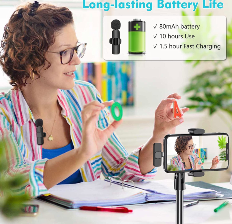 2 MICRÓFONOS INALÁMBRICOS DE SOLAPA 2 X 1- INCLUYE CONVERTIDOR IPHONE Y ANDROID- TECNOLOGIA- HOGAR