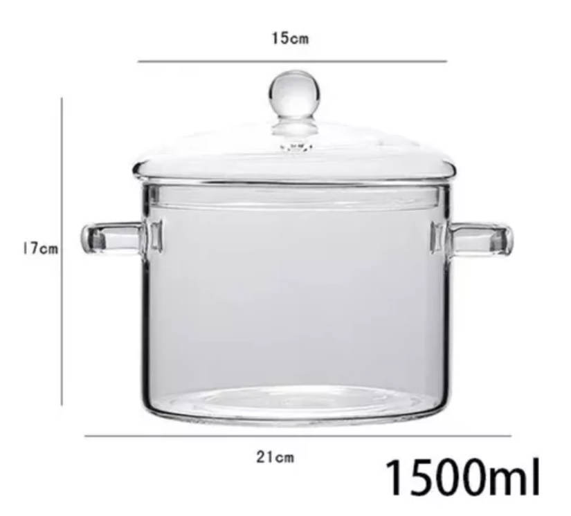 OLLA DE VIDRIO DE BOROSILICATO CON TAPA- COCINA