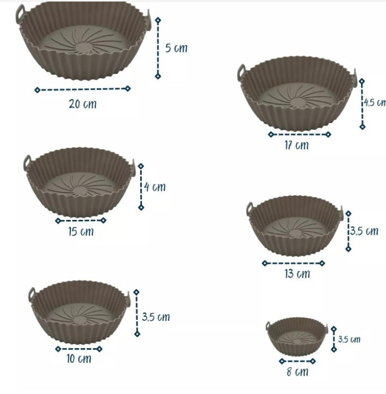 SET X 6 MOLDES SILICONA FREIDORAS AIRE- COCINA