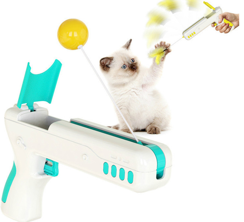 JUGUETE INTERACTIVO GATOS PISTOLA PLUMA BOLA CAÑON - INFANTIL