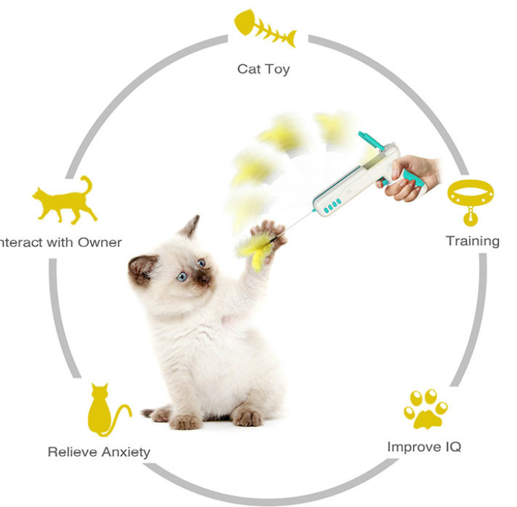 JUGUETE INTERACTIVO GATOS PISTOLA PLUMA BOLA CAÑON - INFANTIL