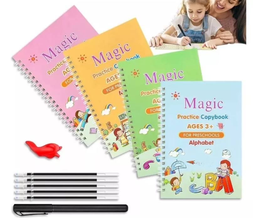 SET X4 CUADERNOS MAGICOS CALIGRAFIA matemáticas, alfabeto, dibujo y números- INFANTIL