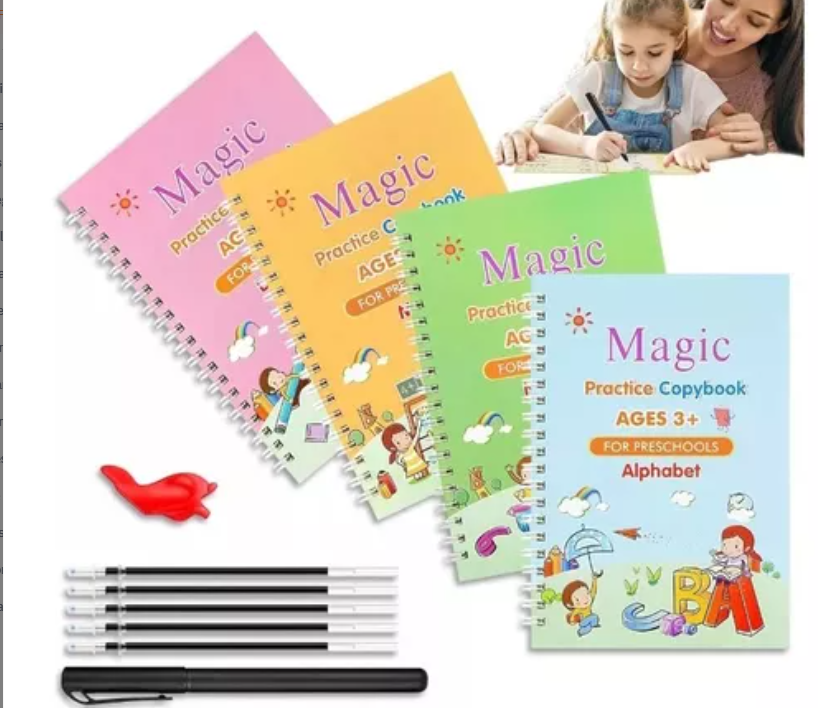 SET X4 CUADERNOS MAGICOS CALIGRAFIA matemáticas, alfabeto, dibujo y números- INFANTIL