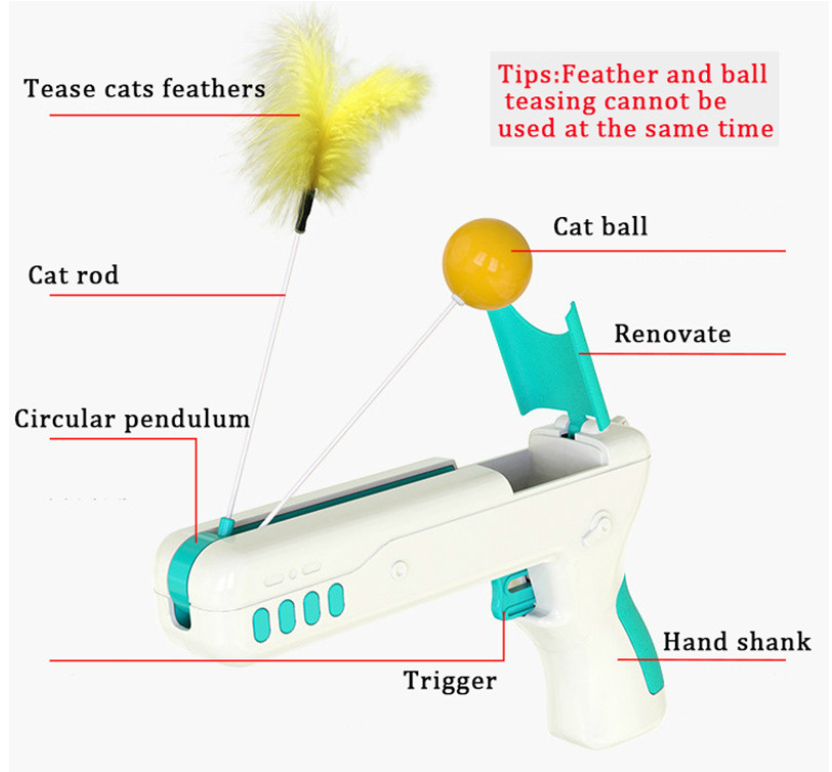 JUGUETE INTERACTIVO GATOS PISTOLA PLUMA BOLA CAÑON - INFANTIL