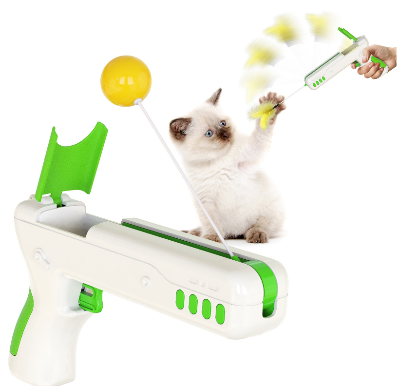 JUGUETE INTERACTIVO GATOS PISTOLA PLUMA BOLA CAÑON - INFANTIL