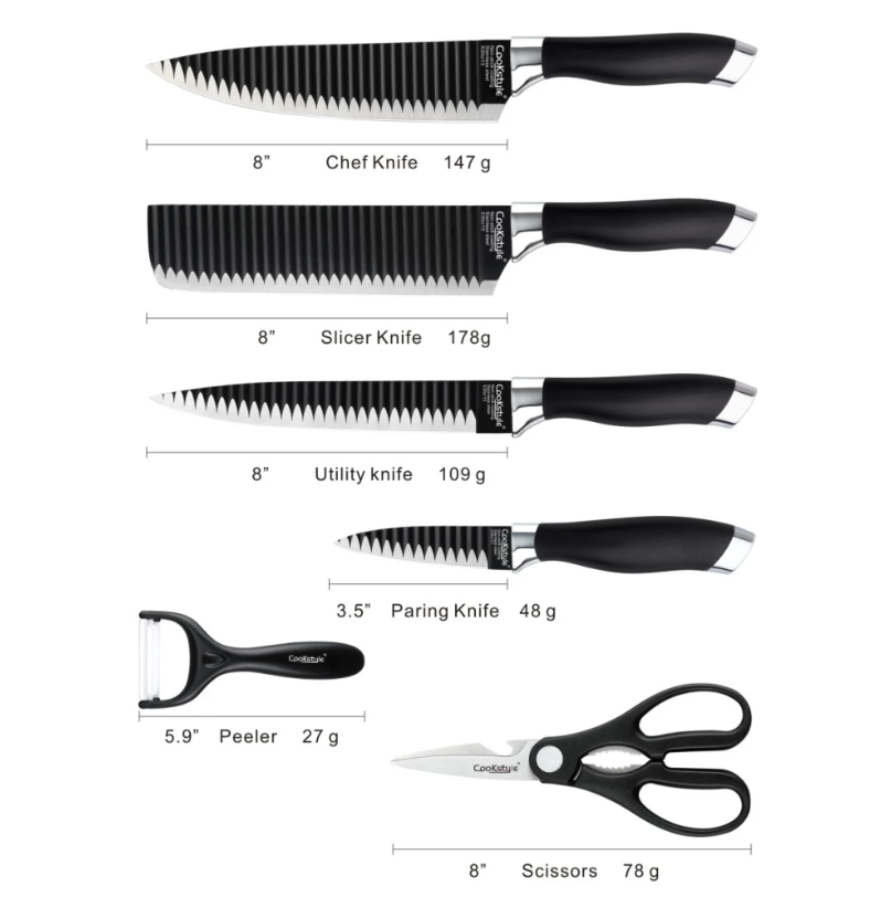 JUEGO DE CUCHILLOS COCINA X6 CON PELADOR - COCINA- HOGAR