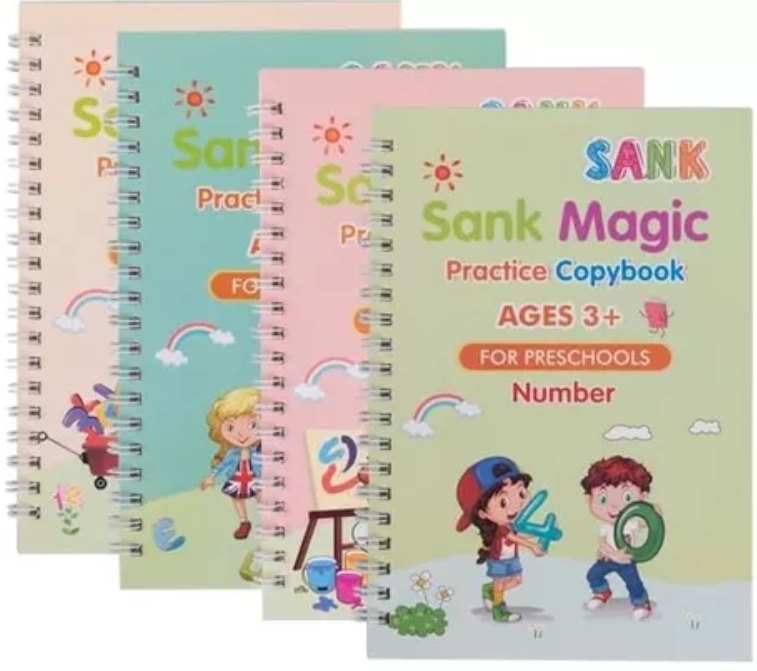 SET X4 CUADERNOS MAGICOS CALIGRAFIA matemáticas, alfabeto, dibujo y números- INFANTIL