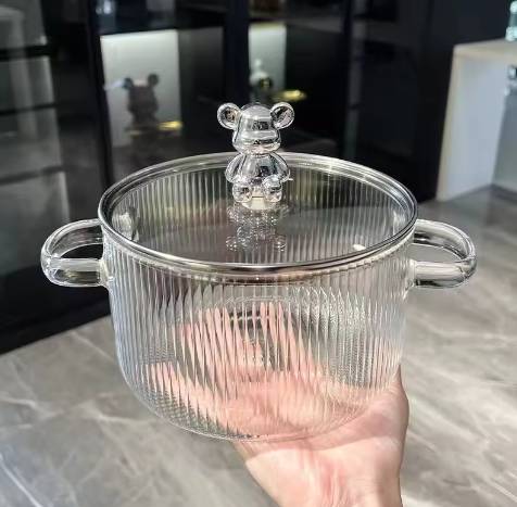 Olla de vidrio de borosilicato Lindo oso doble orejas Vertical- COCINA- HOGAR