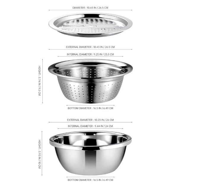 OLLA RALLADORA PROFESIONAL EN ACERO INOXIDABLE 3 EN 1- COCINA