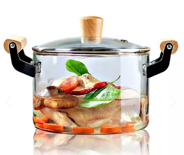 OLLA DE VIDRIO CON SOPORTE DE MADERA - COCINA
