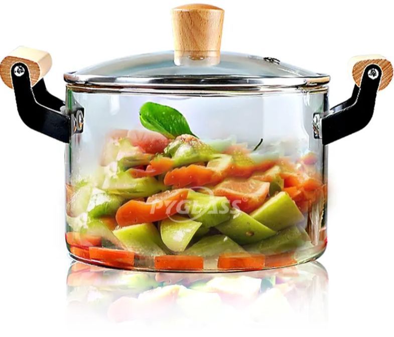 OLLA DE VIDRIO CON SOPORTE DE MADERA - COCINA