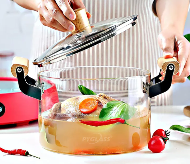 OLLA DE VIDRIO CON SOPORTE DE MADERA - COCINA