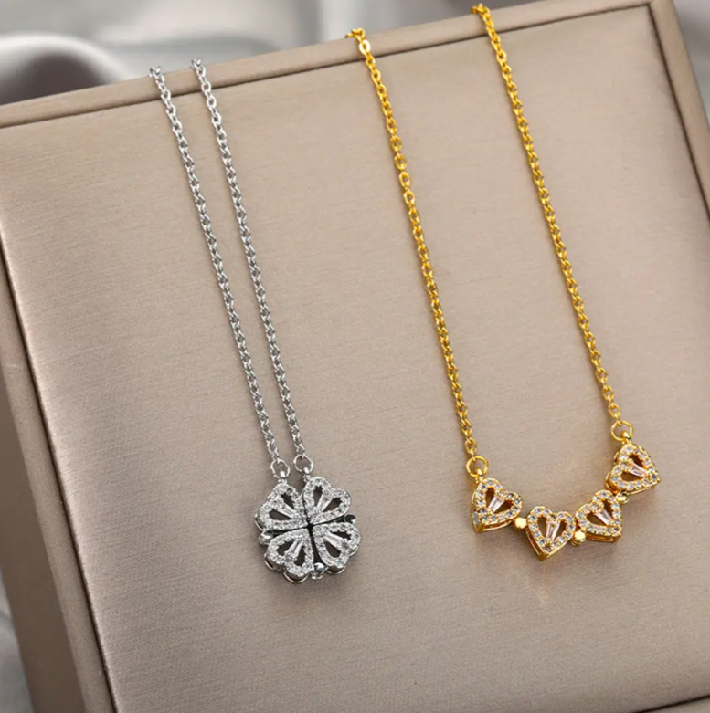 COLLAR TREBOL 4 CORAZONES - JOYERIA