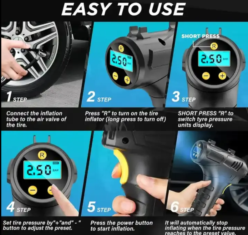 COMPRESOR DE AIRE DIGITAL RECARGABLE - HERRAMIENTAS - VEHICULOS
