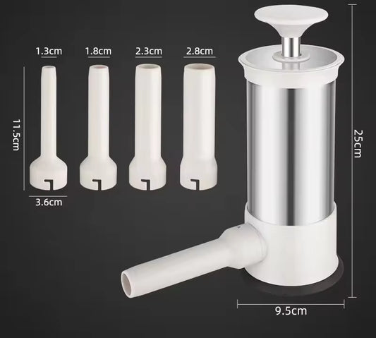 COMBO PINZA FREIDORA +🌟Máquina Manual de Embutidos 4 en 1!🌟 4 boquillas Hogar- Cocina