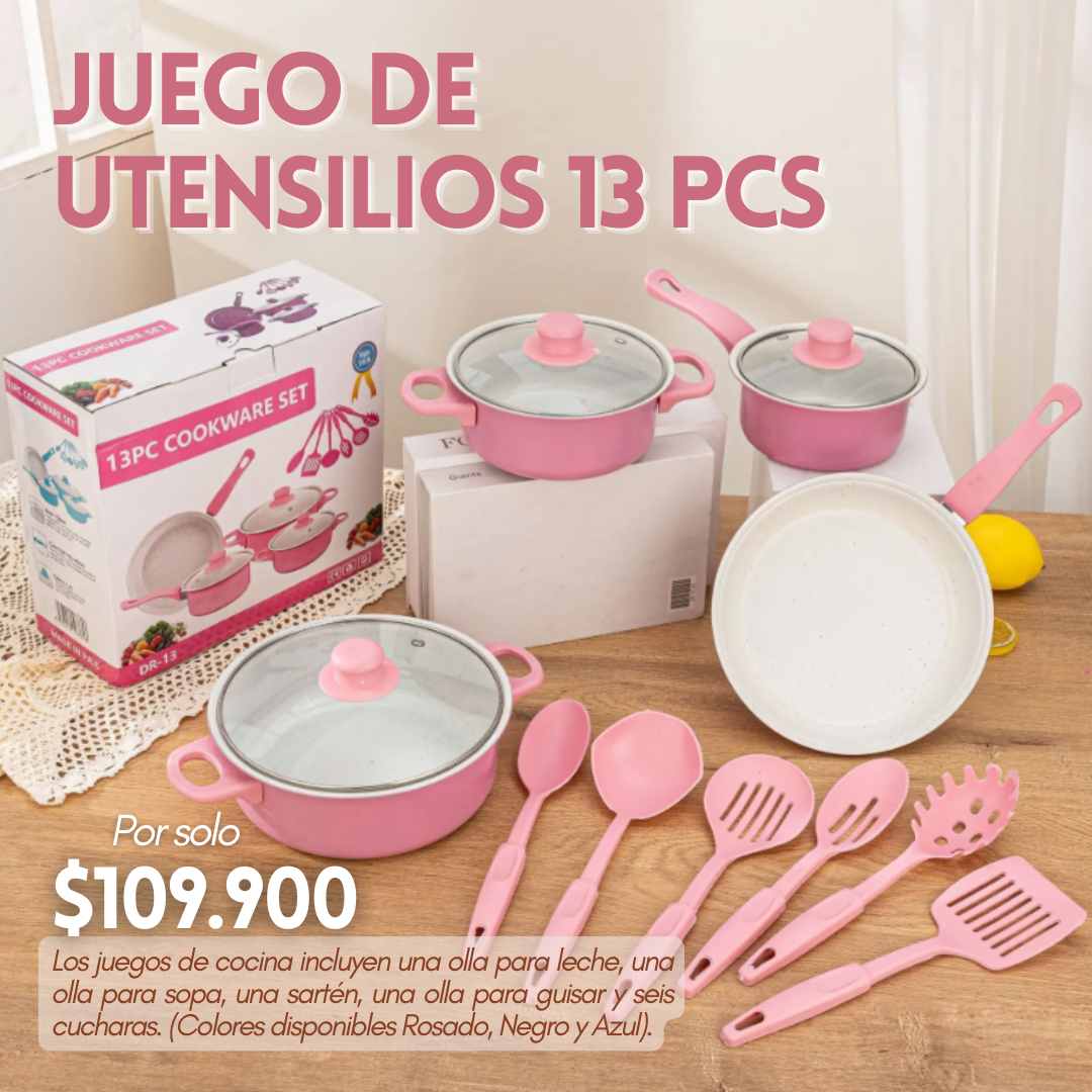 13 EN 1 JUEGO MAGICO DE OLLAS + UTENSILIOS DE COCINA ANTIADHERENTE - COCINA
