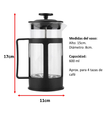 Prensa Francesa de 600 ml con filtro de malla metálica. - Cocina