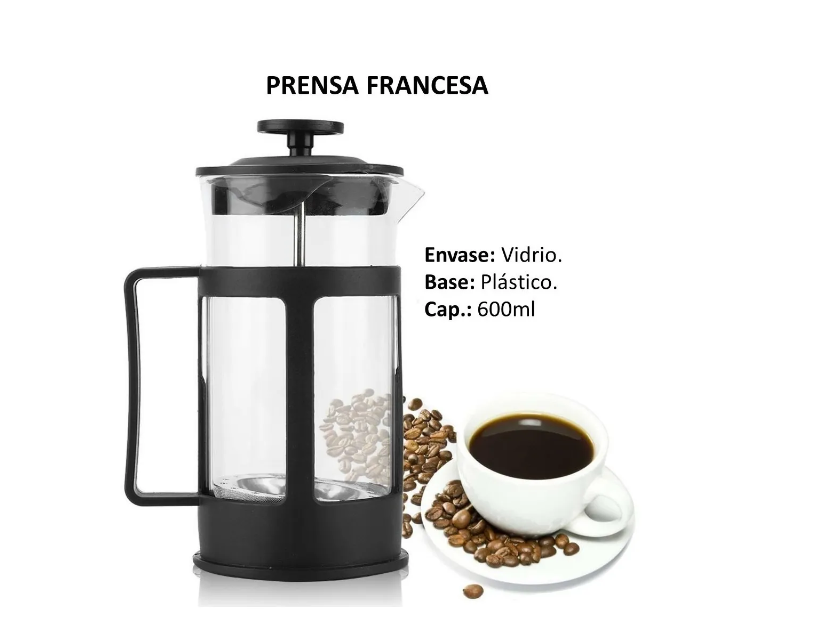 Prensa Francesa de 600 ml con filtro de malla metálica. - Cocina