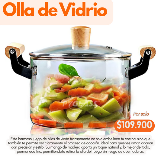 OLLA DE VIDRIO CON SOPORTE DE MADERA - COCINA